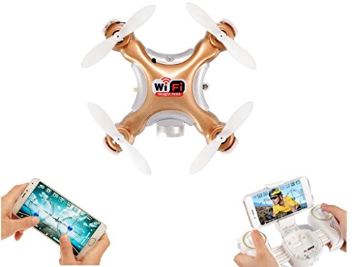 FPV Drones for Kids CX-10WD-TX Remote Control Helicpoter, Dayan Anser WIFI Drone with Camera, Altitude Hold Aircraft with Multi-color LED Lights One Key Take Off/Landing (Golden)