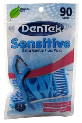 Dentek Floss Picks Sensitive Smooth Mint 90 Count Bagged