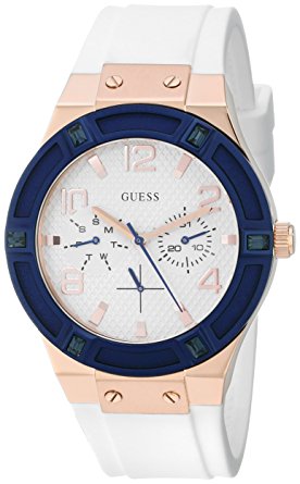 Đồng hồ GUESS Women's U0564L1 Sporty Rose Gold-Tone Stainless Steel Watch with Multi-function Dial and White Strap Buckle