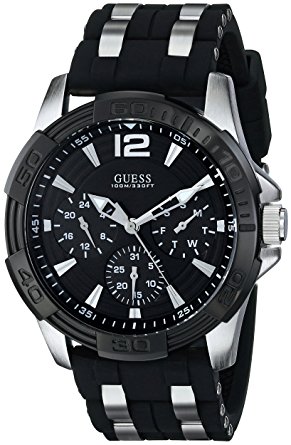 Đồng hồ GUESS Men's Stainless Steel Casual Silicone Watch, Color Silver-Tone/Black (Model: U0366G1)