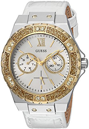 Đồng hồ GUESS Women's Stainless Steel Genuine Leather Crystal Accented Watch