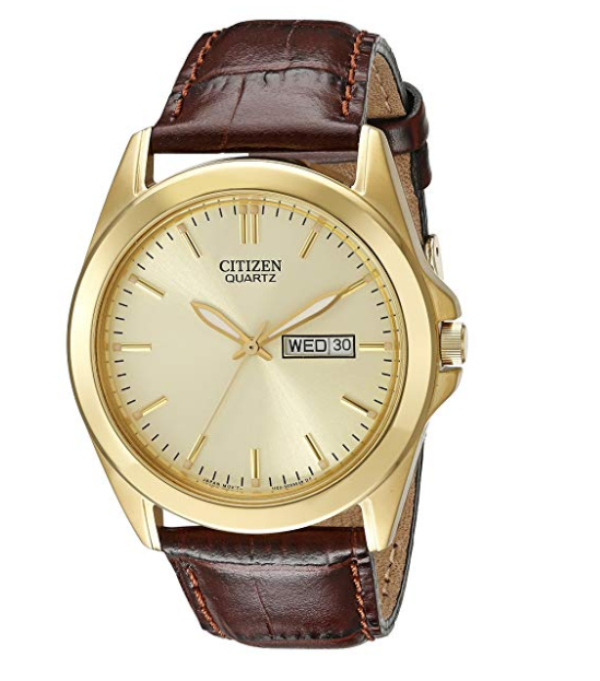 Đồng hồ Citizen Men's Goldtone Watch With Brown Leather Strap