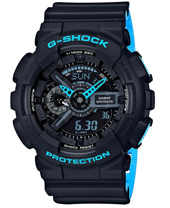 Đồng hồ Men's Casio G-Shock Anti-Magnetic Black and Neon Blue Resin Watch GA110LN-1A