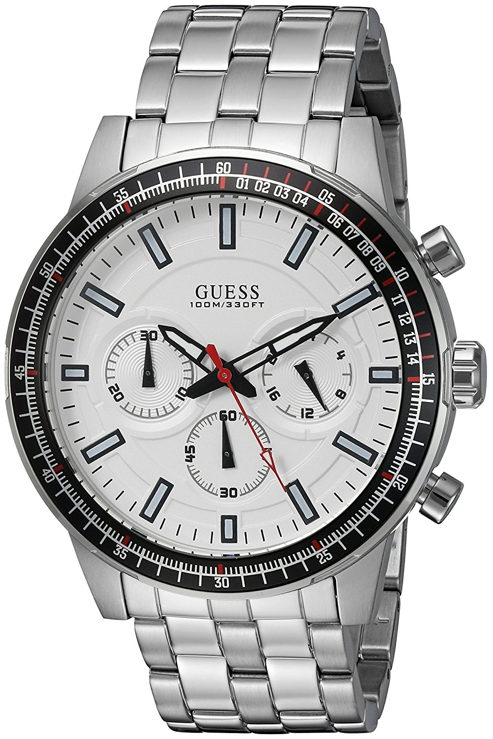 Đồng hồ GUESS Men's U0801G1 Sporty Silver-Tone Stainless Steel Watch with Chronograph Dial and Pilot Buckle