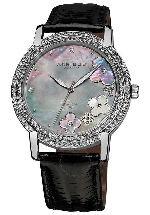 Akribos XXIV Akribos Diamond Grey Mother Of Pearl Dial Ladies Watch Ak580bk AK580BK