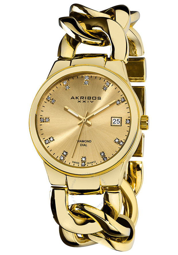 Akribos XXIV Impeccable Diamond Swiss Quartz Twist Chain Bracelet Ladies Watch AK608YG