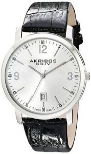 Akribos XXIV Silver Dial Black Leather Quartz Men's Watch AK780SS