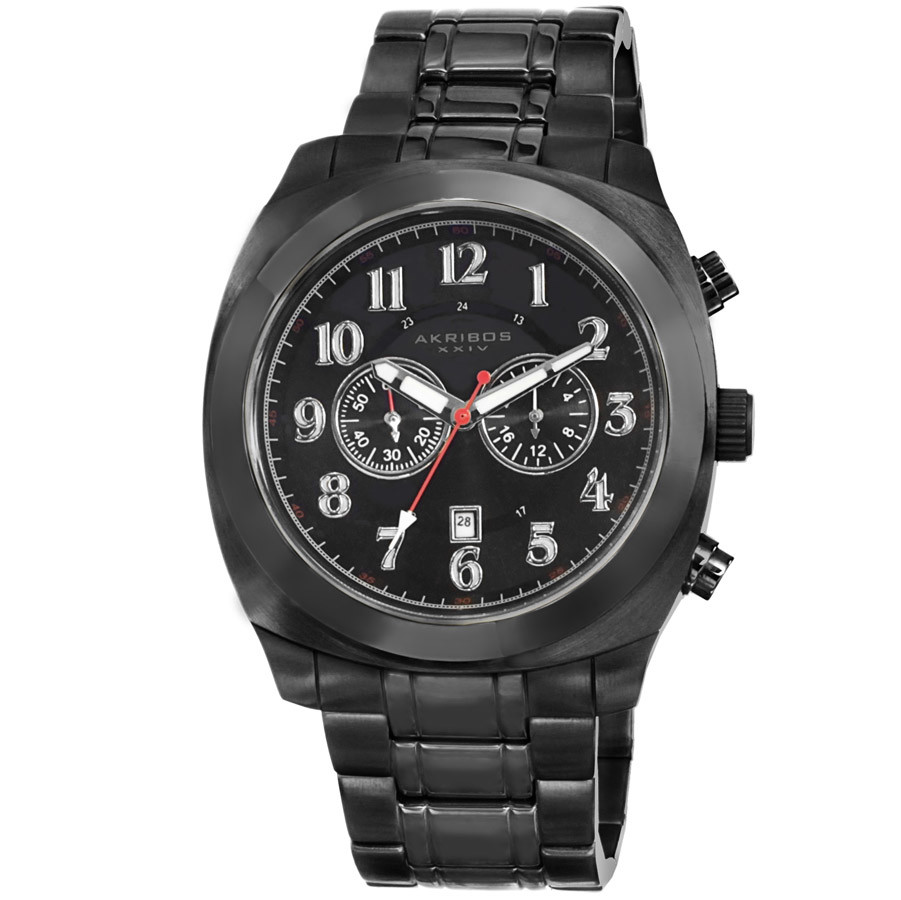 Akribos XXIV Black Dial Chronograph Black PVD Stainless Steel Men's Watch AK624BK