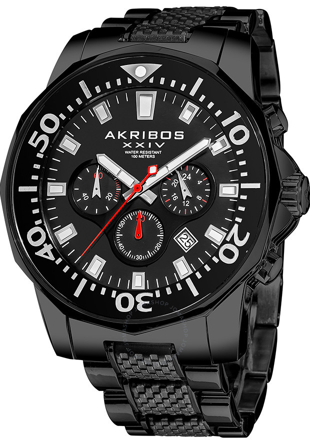 Akribos XXIV Akribos Conqueror Chronograph Black IP Stainless Steel Men's Watch AK561BK
