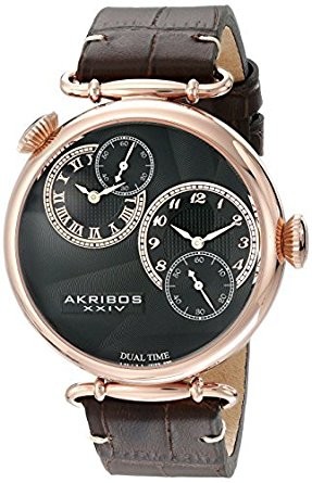 Akribos XXIV Dual Time Black Dial Rose Gold-Tone Men's Watch AK796RG