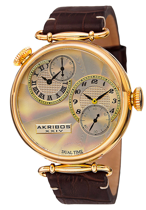 Akribos XXIV Dual Time Yellow Gold-tone Men's Watch AK796YG