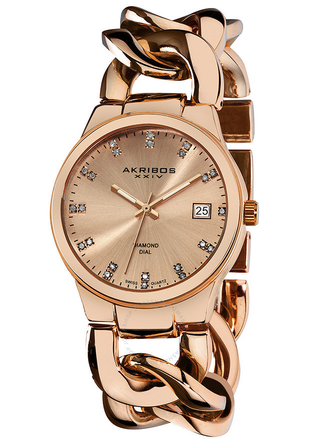 Akribos XXIV Impeccable Diamond Swiss Quartz Twist Chain Bracelet Ladies Watch AK608RG