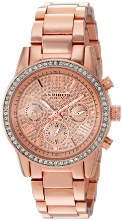 Akribos XXIV Lumin Rose Gold Crystal Pave Dial Ladies Watch AK926RG