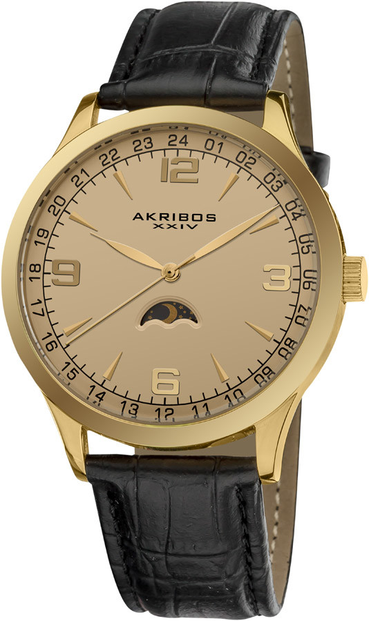 Akribos XXIV Akribos Champagne Dial Black Leather Men's Watch AK637YG