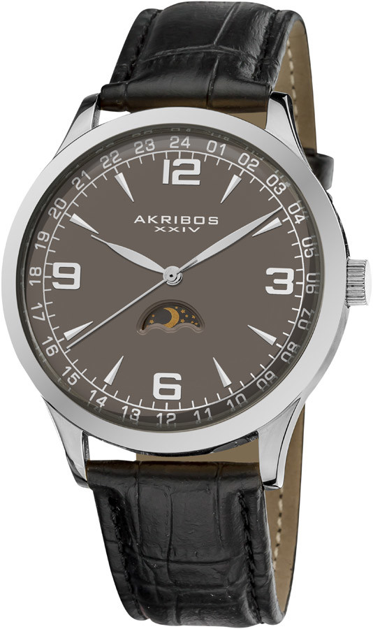 Akribos XXIV Taupe Dial Black Leather Men's Watch AK637SSB