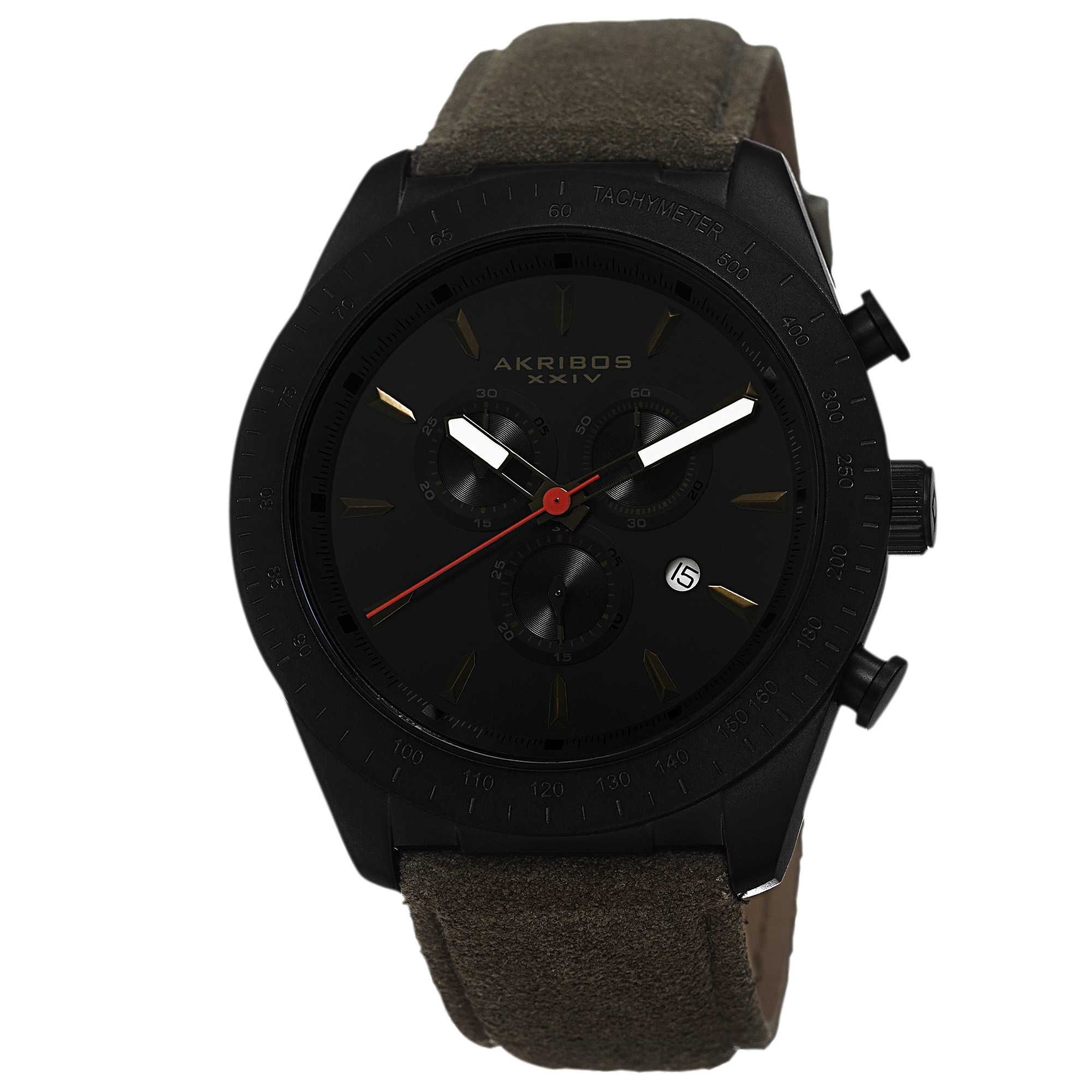 Akribos XXIV Chronograph Black Dial Green Suede Men's Watch AK701GN