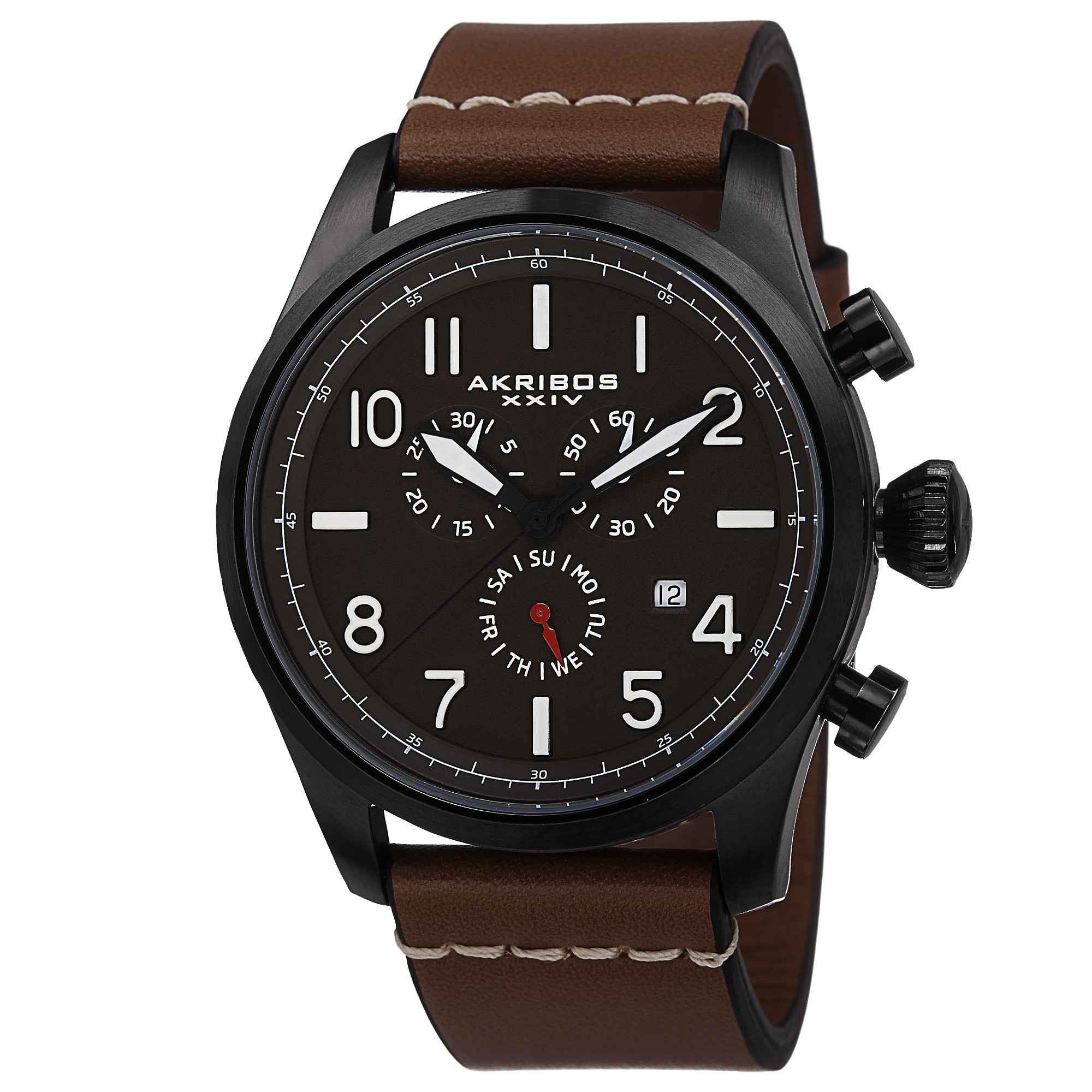 Akribos XXIV Chronograph Brown Dial Black Ion-plated Men's Watch AK705TN