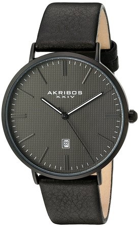 Akribos XXIV Grey Dial Black Leather Men's Watch AK935BK