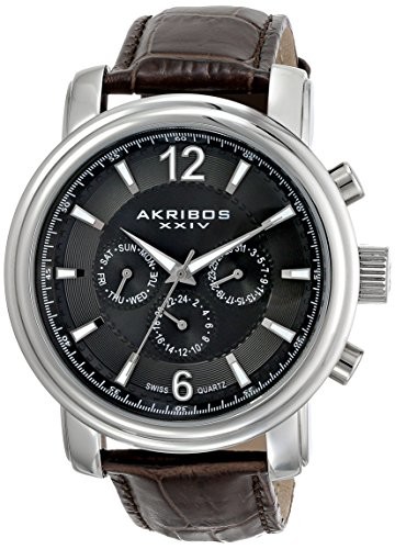 Akribos XXIV Ultimate Multi-Function Grey Dial Brown Leather Men's Watch AK734SSBR
