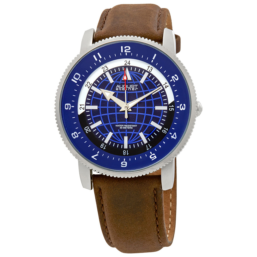 August Steiner Blue Dial Men's Leather Watch AS8213SSBU