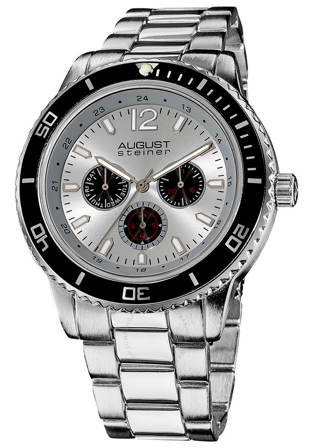 August Steiner Multi-Function Silver Dial Silver-Tone Men's Watch AS8059SS