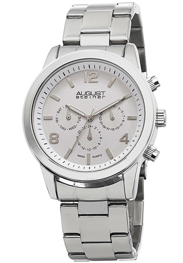 August Steiner Multi-Function White Dial Stainless Steel Men's Watch AS8098SS