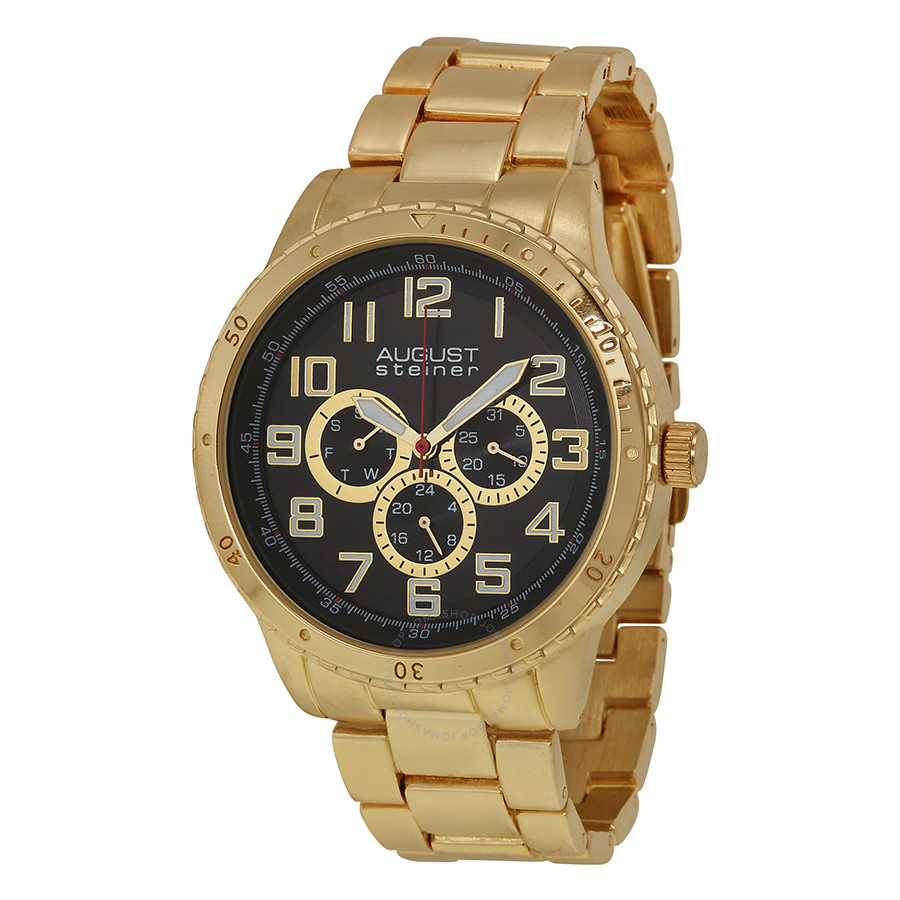 August Steiner Multi-Function Black Dial Gold-Tone Men's Watch AS8060YG