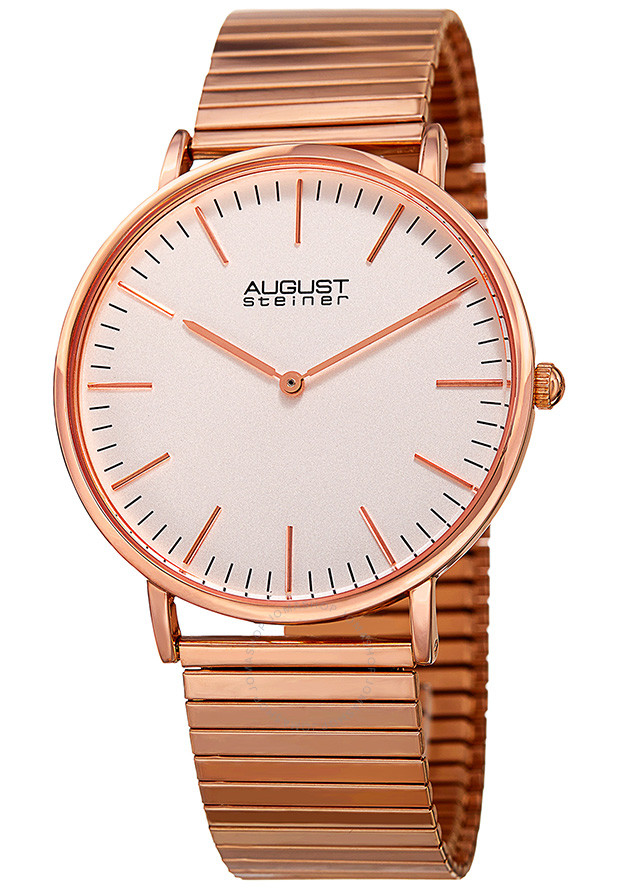 August Steiner Silver Dial Men's Rose Gold Tone Watch AS8216RG