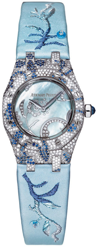 Audemars Piguet Royal Oak Diamond and Sapphire White Gold Ladies Watch 67608BC.ZS.D022SU.01
