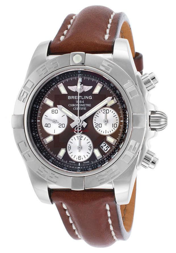 Breitling Chronomat 41 Chronograph Brown Dial Brown Leather Men's Watch AB014012-Q583