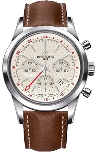 Breitling Transocean Chronograph GMT Silver Dial Brown Leather Men's Watch AB045112-G772