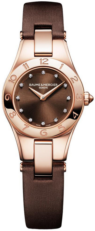 Baume et Mercier Baume and Mercier Linea Brown Diamond Dial 18kt Rose Gold Brown Satin Ladies Watch 10090