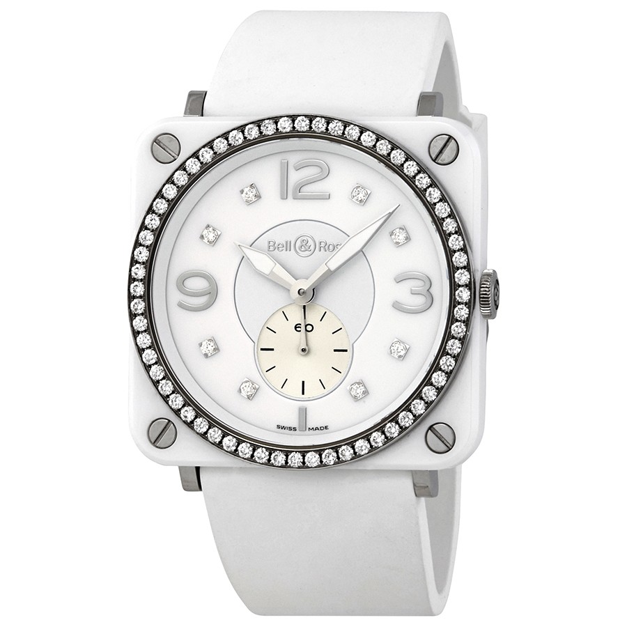 Bell and Ross White Diamond Dial Ladies Ceramic Watch BRS-WH-CES-LGD/SRB