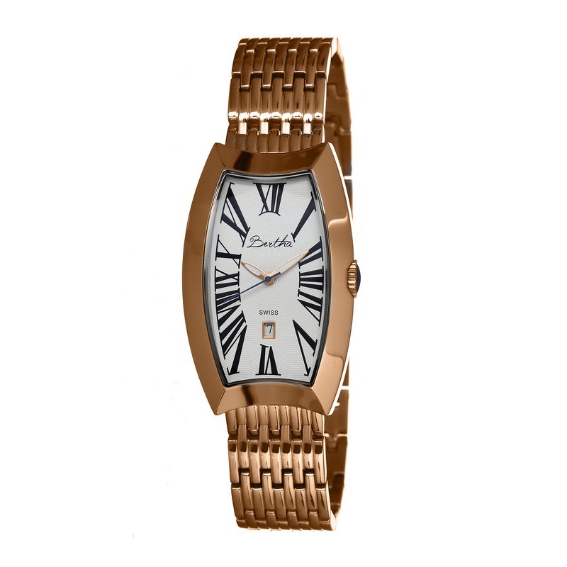 Bertha Laura White Engraved Sunray Dial Rose Gold-tone Ladies Watch GIOGFAS004