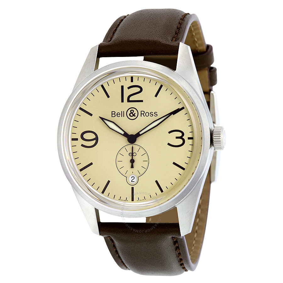 Bell and Ross Vintage Automatic Beige Dial Brown Leather Men's Watch BRV123-BEI-ST-SCA