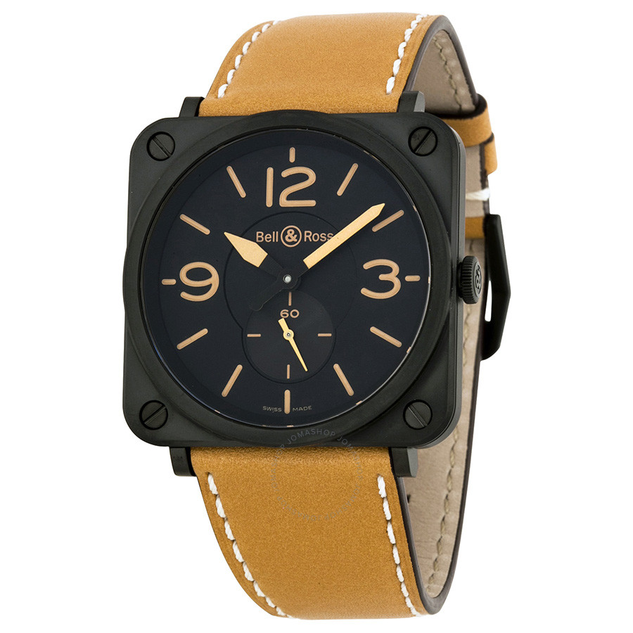 Bell and Ross Aviation Black Dial Tan Leather Men's Watch BRS-HERITAGE/SCA
