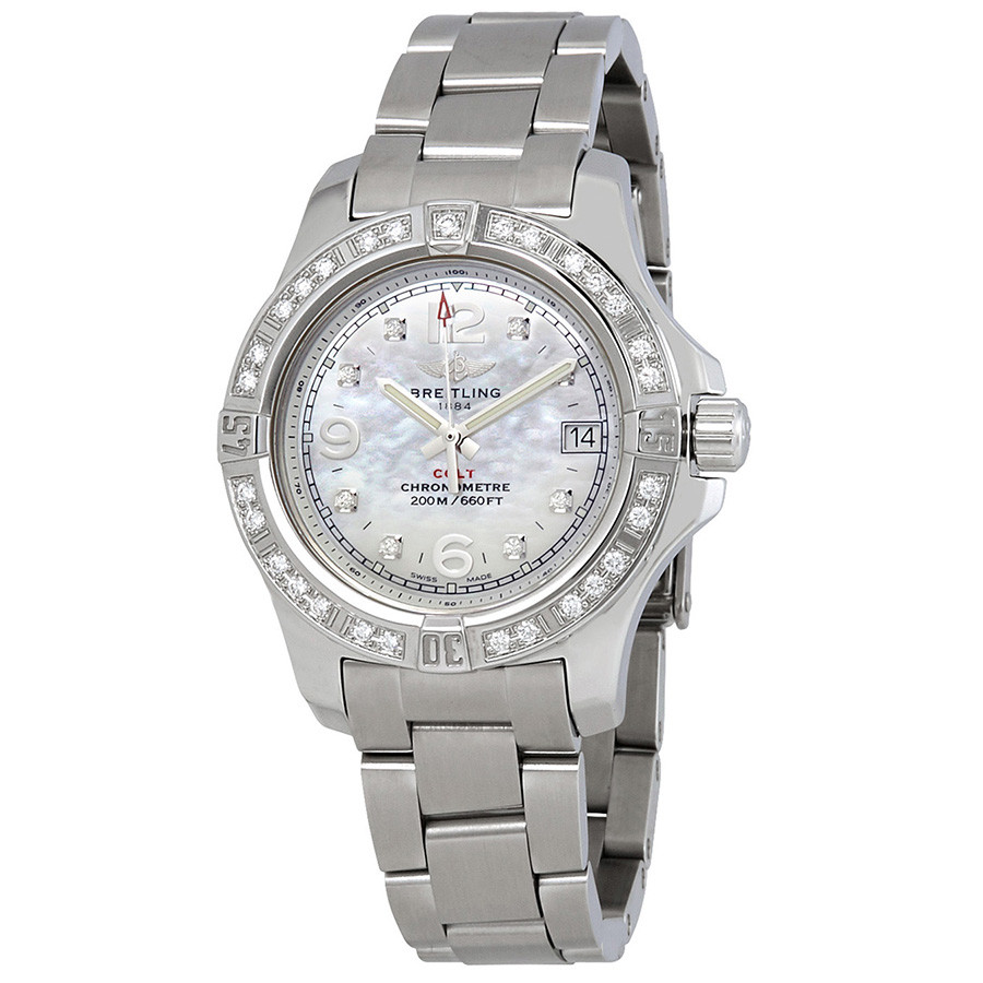 Breitling Colt Lady Mother of Pearl Dial Stainless Steel Diamond Ladies Watch A7738853-A769SS