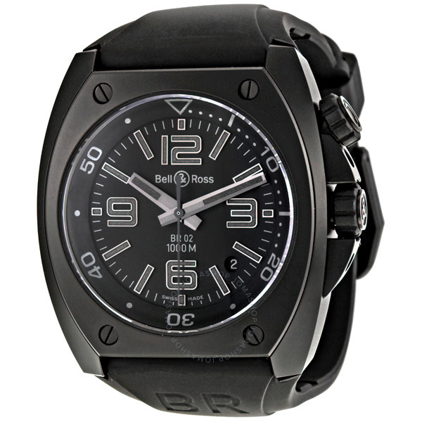Bell and Ross Phantom Black Dial Automatic Black Rubber Men's Watch BR0292-CA-PH
