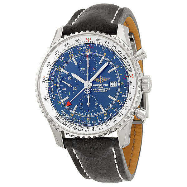 Breitling Navitimer World Chronograph Blue Dial Black Leather Men's Watch A2432212-C651-442X-A20D.1