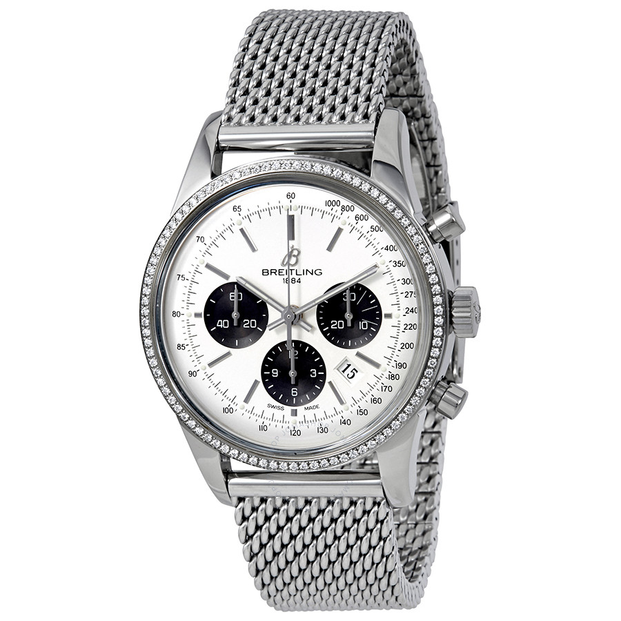 Breitling Transocean Chronograph Silver Dial Chronograph Men's Watch AB015253-G724-154A