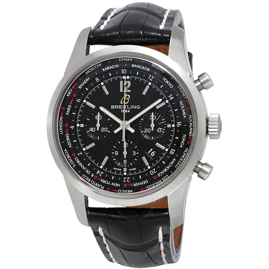 Breitling Transocean Chronograph Unitime Pilot Black Dial Men's Watch AB0510U6-BC26BKCT