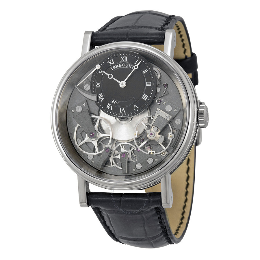 Breguet Tradition Black and Grey Skeleton Dial 18kt White Gold Black Leather Men's Watch 7057BBG99W6 7057BB/G9/9W6