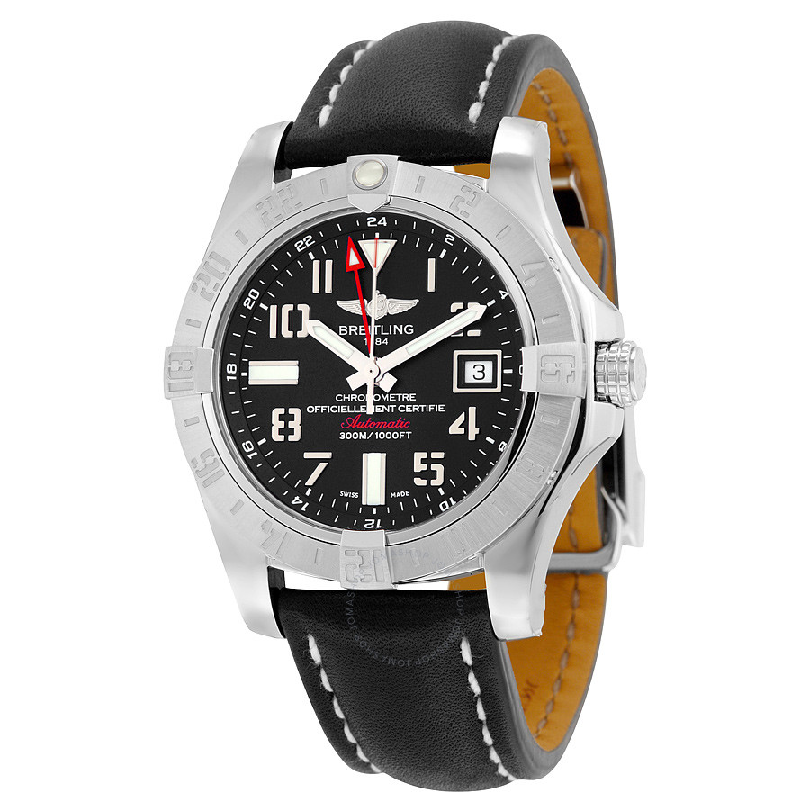 Breitling Avenger II GMT Automatic Volcano Black Dial Black Leather Men's Watch A3239011-BC34BKLD A3239011-BC34-436X-A20D.1