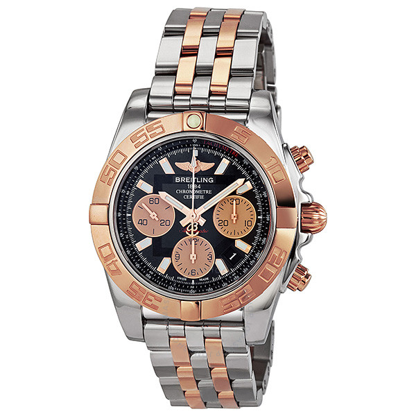 Breitling Chronomat 41 Automatic Black Dial 18kt Rose Gold and Steel Men's Watch CB014012-BA53 CB014012-BA53-378C