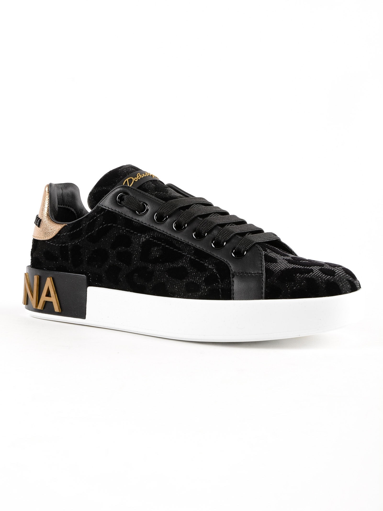 Dolce and Gabbana Dolce & Gabbana Ladies Low Top Lace-up Leather Sneaker in Black CK1570 AV262 8B956