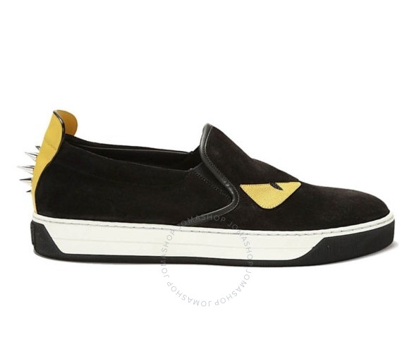 Fendi Men's Italian Luxury Black Shoes Slip On Bugs With Yellow Eye 7E0904-2VB-F0Y2V