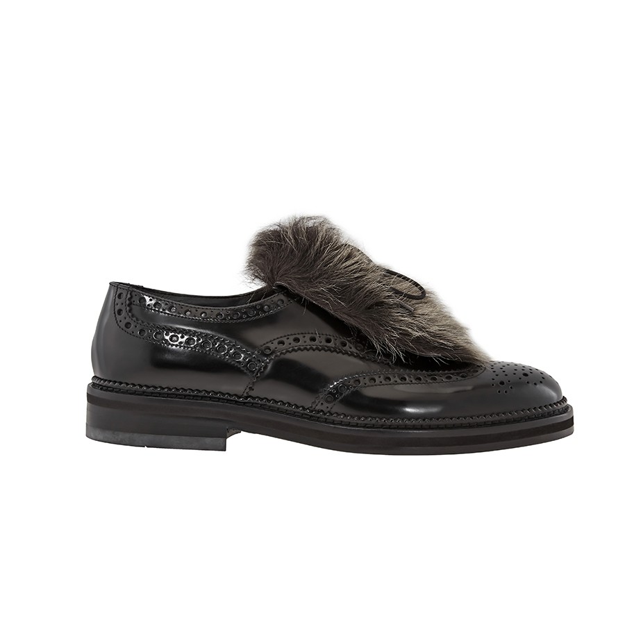 Emporio Armani Men's Lace Up Black Detach Fur Wing Tip Sneakers X4C537-XL626-A78