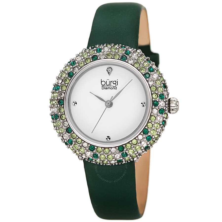 Burgi Diamond Crystal Silver Dial Ladies Watch BUR227GN