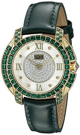 Burgi Mother Of Pearl Dial Ladies Green Crystal Watch BUR156GN