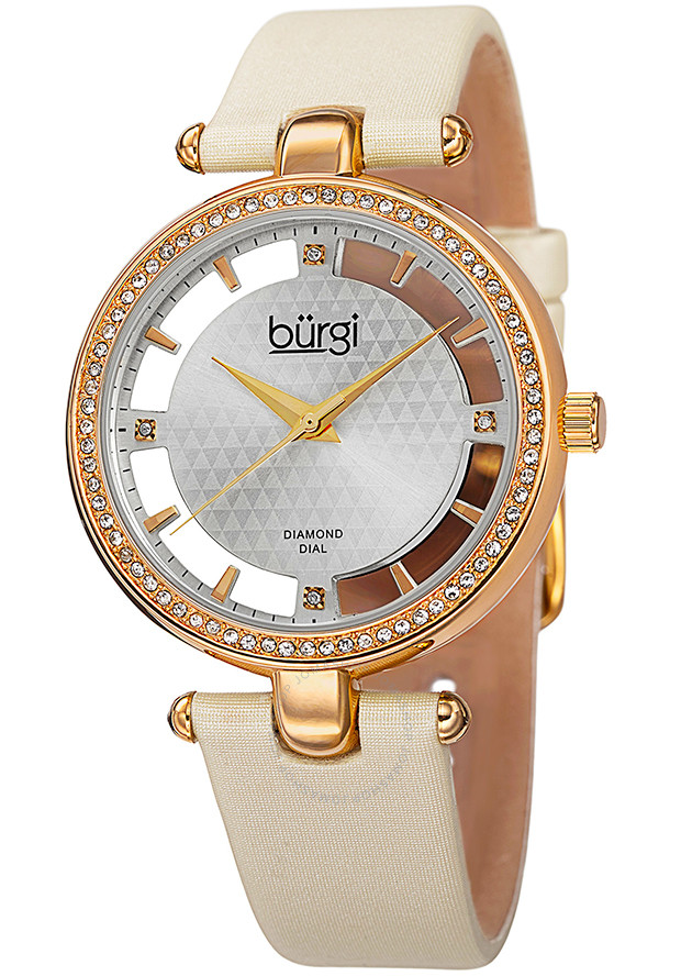 Burgi Beige Satin Strap Gold-Tone Diamond Dial Ladies Watch BUR104WTG